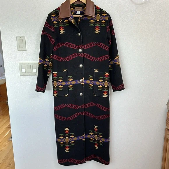 Pendleton maxi coat, wool with leather collar - Picture 3 of 9